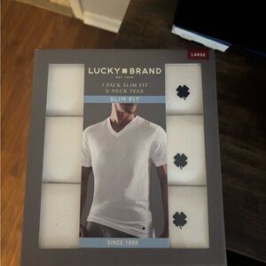 Lucky Brand White 3-Pack Slim Fit V-Neck Tees
